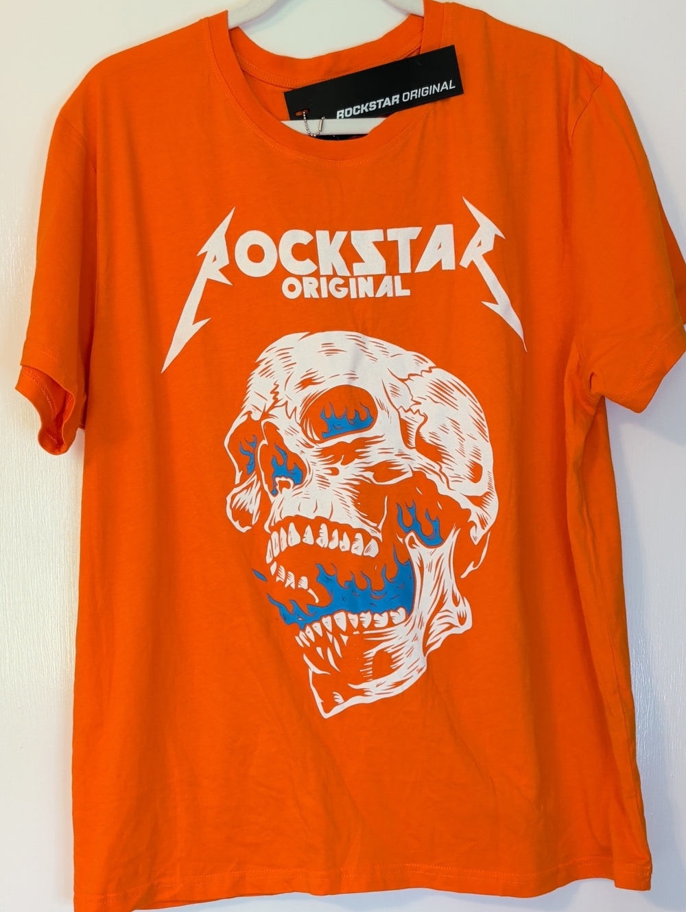 Rockstar Original L Orange Short-Sleeve Skull Graphic Tee New